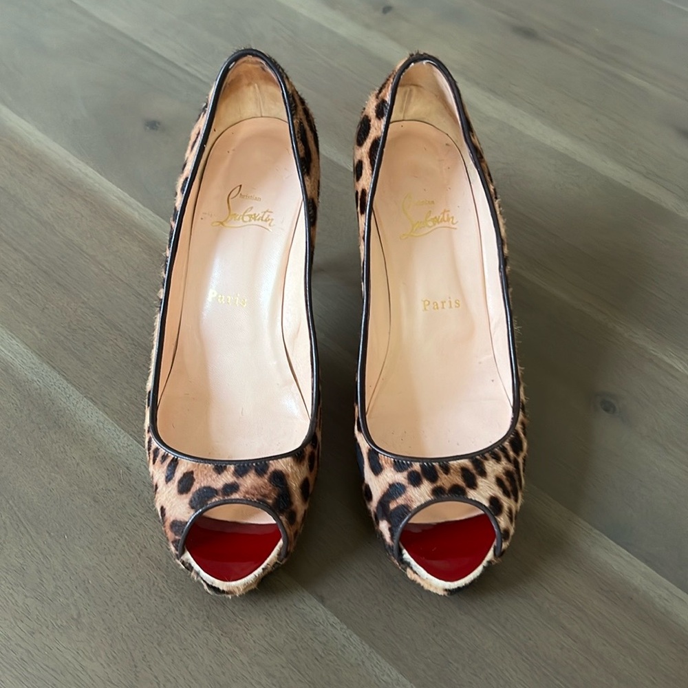 Christian Louboutin Faux Fur Leopard Open-Toe Heels